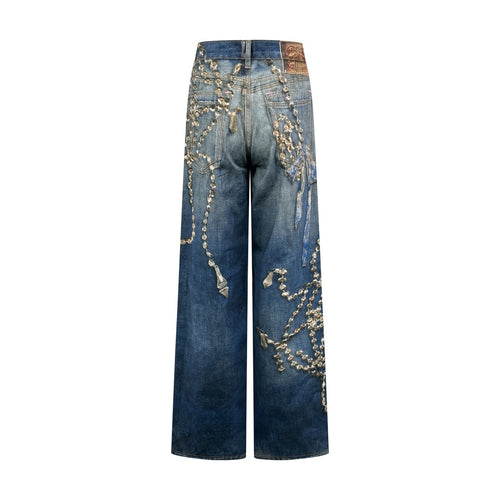 Unorthodox x AS TROMPE-L’ŒIL jeans - 1981 - printed high-rise wide-leg jeans