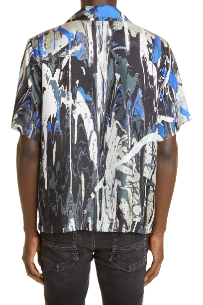 Miri Paint Splatter Button-Up Silk Camp Shirt