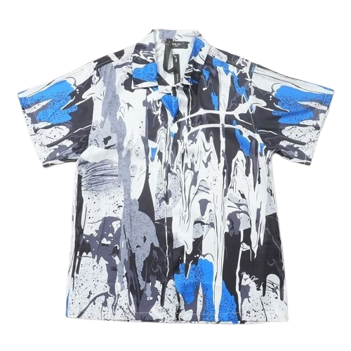 Miri Paint Splatter Button-Up Silk Camp Shirt