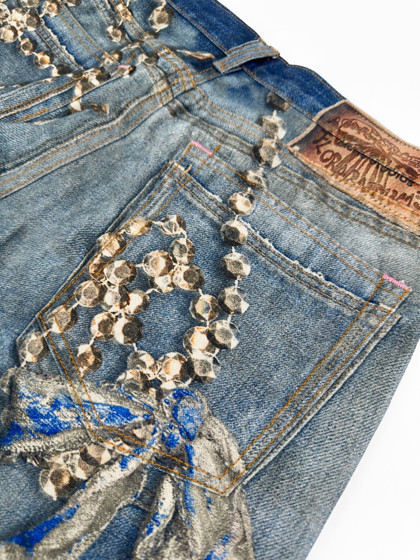 Unorthodox x AS TROMPE-L’ŒIL jeans - 1981 - printed high-rise wide-leg jeans