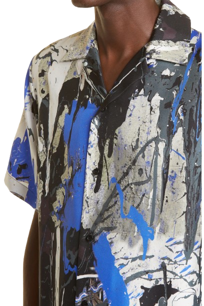 Miri Paint Splatter Button-Up Silk Camp Shirt