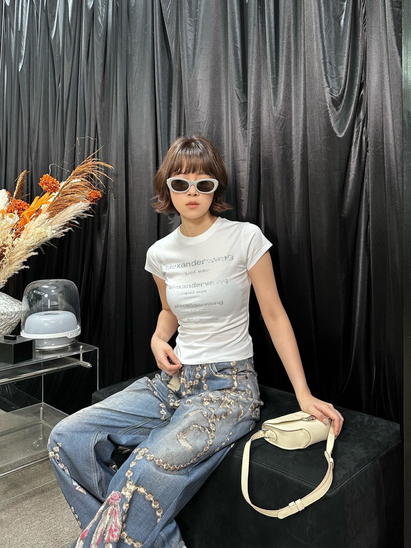 Unorthodox x AS TROMPE-L’ŒIL jeans - 1981 - printed high-rise wide-leg jeans