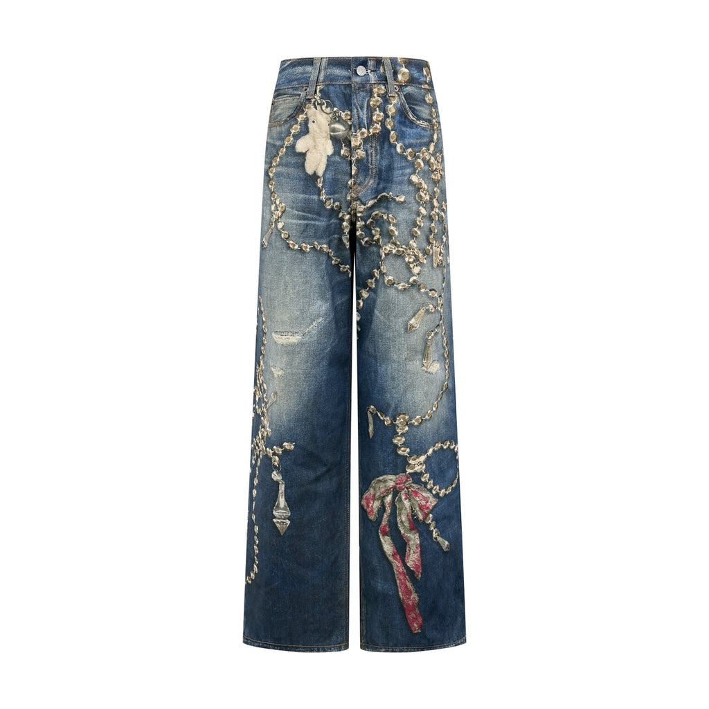 Unorthodox x AS TROMPE-L’ŒIL jeans - 1981 - printed high-rise wide-leg jeans