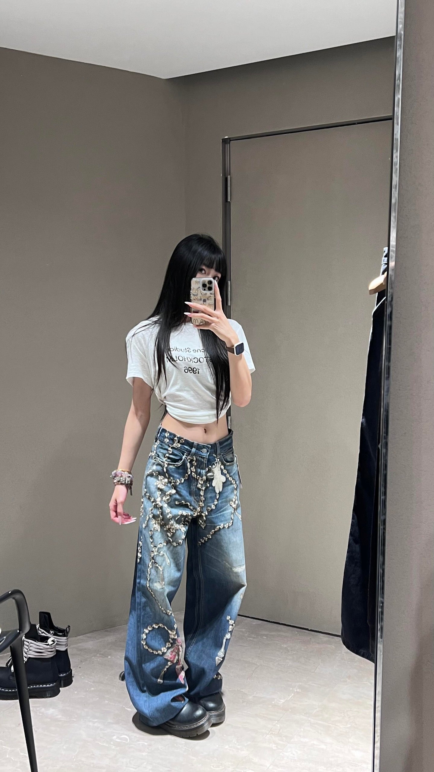 Unorthodox x AS TROMPE-L’ŒIL jeans - 1981 - printed high-rise wide-leg jeans